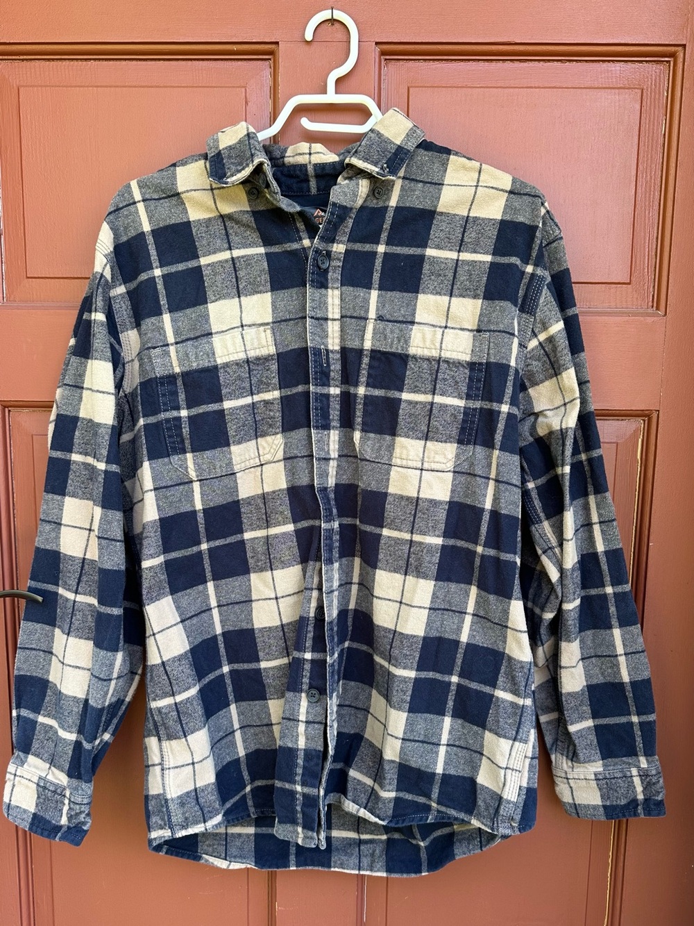 Men's Navy and Cream Plaid Button-Down Shirt